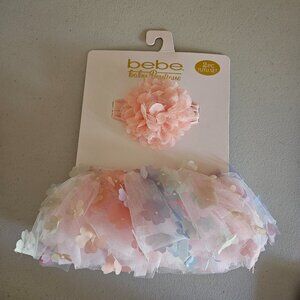 bebe baby boutique 2-piece pastel rainbow with flowers tutu and flower headband